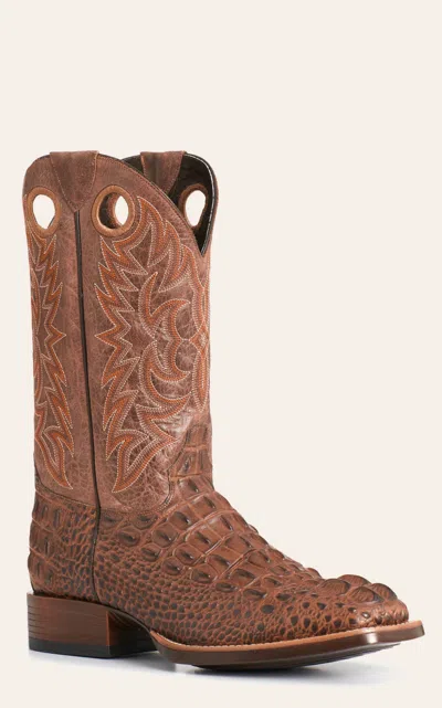 Cavenders Cavender's Men's Cognac Hornback Caiman Print Wide Square Toe Cowboy Boots In Brown