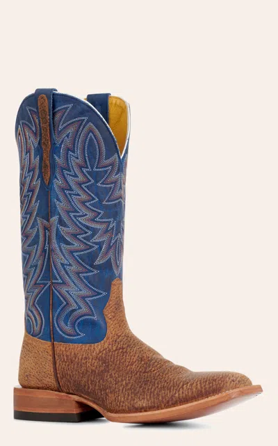 Cavenders Cavender's Men's Daingerfield Cognac & Blue Wild Boar Wide Square Toe Cowboy Boots In Brown