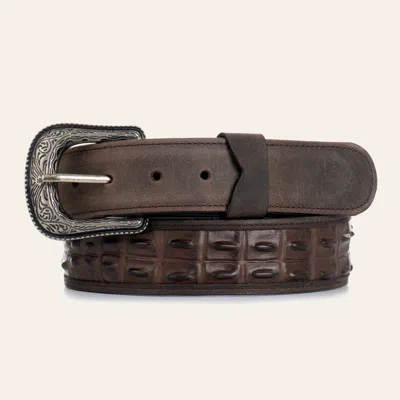 Cavenders Cavender's Men's Dark Brown Alligator Print Inlay Belt In Pattern