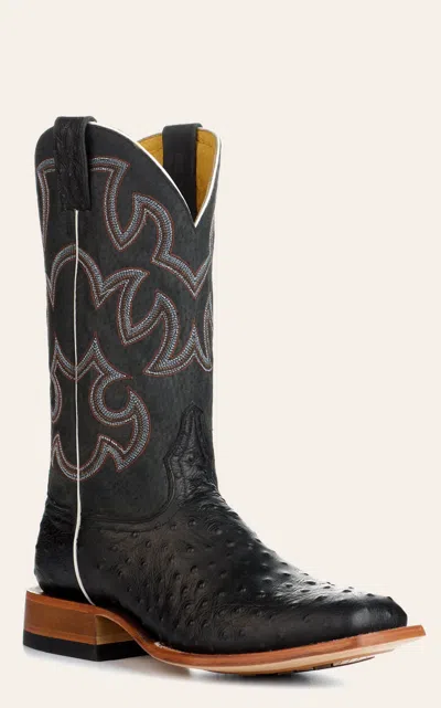 Cavenders Cavender's Men's Endurance Black With Black Ostrich Print Foot Hybrid Wide Square Toe Cowboy Boots