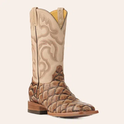 Cavenders Cavender's Men's Endurance Camel And Sand Pirarucu Print Square Toe Cowboy Boots In Multi