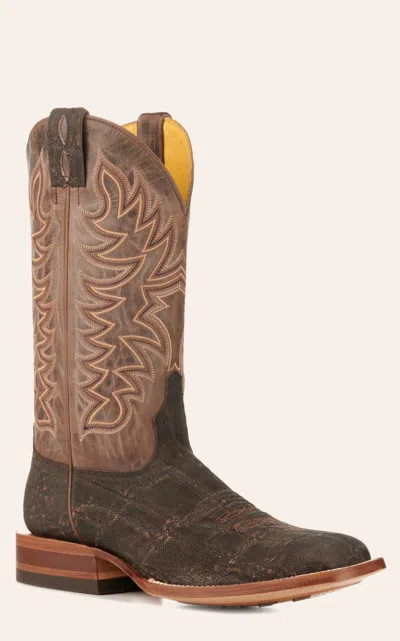 Cavenders Cavender's Men's Endurance Chocolate And Dark Brown Elephant Wide Square Toe Exotic Cowboy Boots