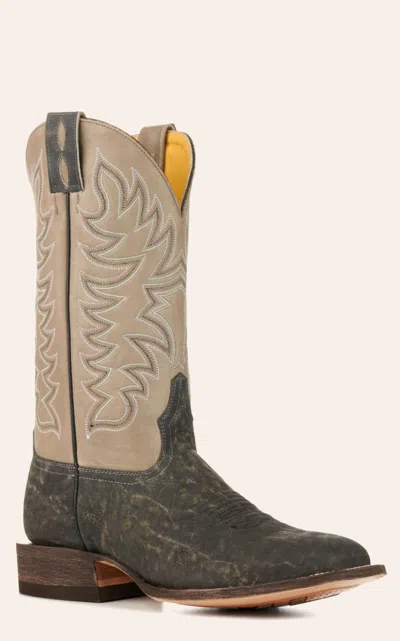 Cavenders Cavender's Men's Endurance Gray And Dark Gray Elephant Wide Square Toe Exotic Cowboy Boots In Green
