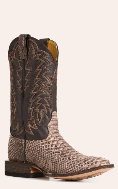 Cavenders Cavender's Men's Endurance Natural Python And Chocolate Wide Square Toe Exotic Cowboy Boots In Multi