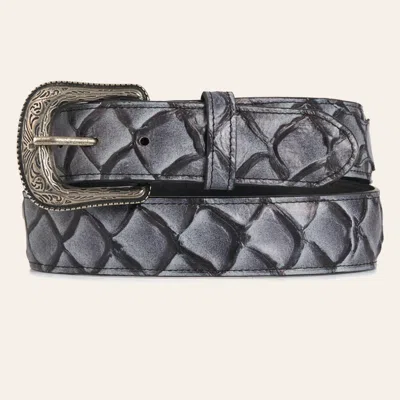 Cavenders Cavender's Men's Gray & Black Pirarucu Print Belt