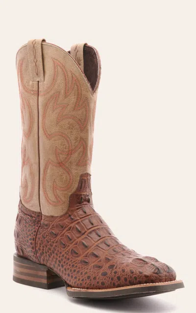 Cavenders Cavender's Men's Intrepid Antique Cognac Hornback Alligator Print And Bone Wide Square Toe Cowboy Bo In Brown
