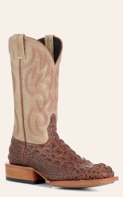 Cavenders Cavender's Men's Intrepid Antique Cognac Hornback Alligator Print And Bone Wide Square Toe Cowboy Bo In Brown