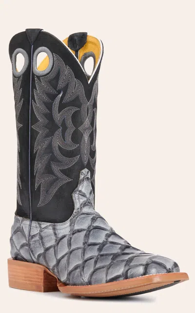 Cavenders Cavender's Men's Intrepid Black And Gray Pirarucu Print Wide Square Toe Cowboy Boots In Multi