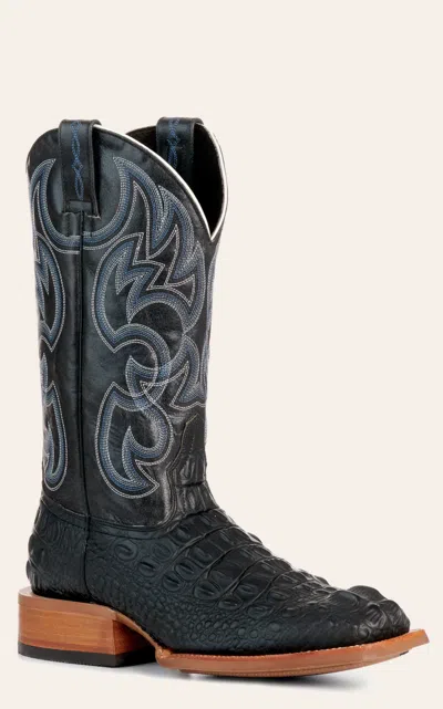 Cavenders Cavender's Men's Intrepid Black Hornback Alligator Print And Gray Wide Square Toe Cowboy Boot