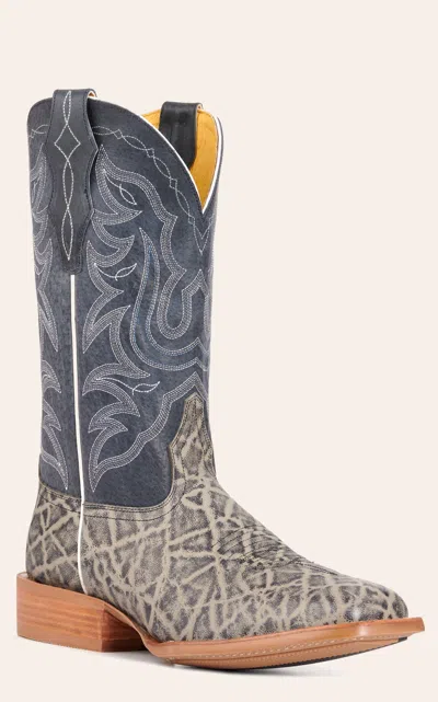 Cavenders Cavender's Men's Intrepid Gray Elephant Print And Dark Blue Suede Wide Square Toe Cowboy Boots