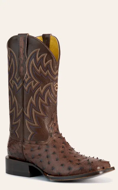 Cavenders Cavender's Men's Kango Tobacco Full Quill Ostrich Rafter C Wide Square Toe Exotic Cowboy Boots In Multi