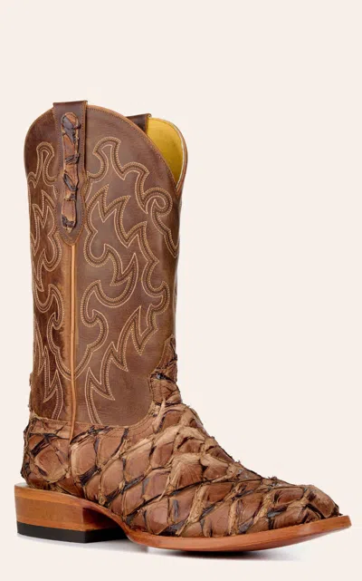 Cavenders Cavender's Men's Mahogany Pirarucu & Brown Wide Square Toe Cowboy Boots