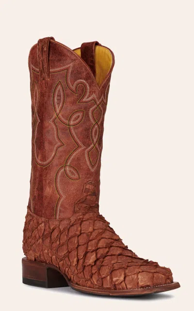 Cavenders Cavender's Men's Mango Buffalo And Peanut Piracuru Wide Square Toe Exotic Cowboy Boots In Brown