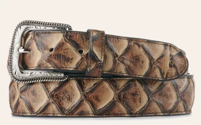 Cavenders Cavender's Men's Matte Toasted Marshmallow Brown Pirarucu Fish Exotic Western Belt