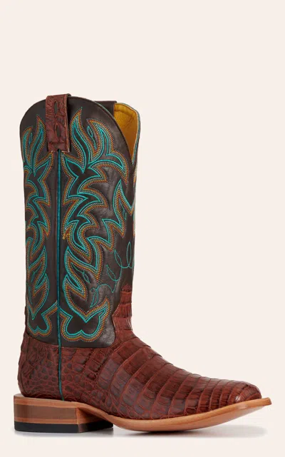 Cavenders Cavender's Men's Pearland Rust & Chocolate Caiman Wide Square Toe Cowboy Boots In Multi