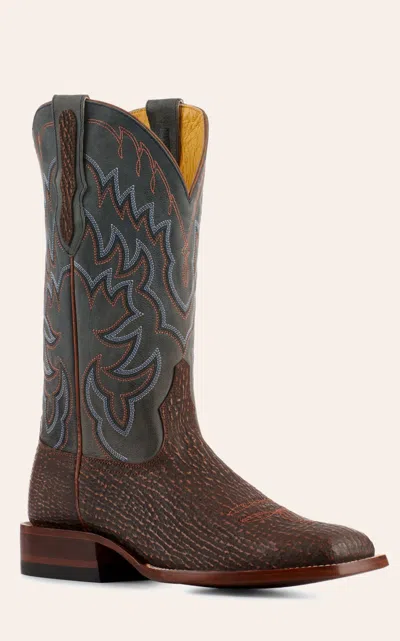 Cavenders Cavender's Men's Rustic Brown Shark And Blue Goat Wide Square Toe Cowboy Boots