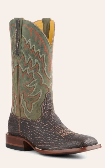 Cavenders Cavender's Men's Rustic Brown Shark And Green Goat Wide Square Toe Cowboy Boots