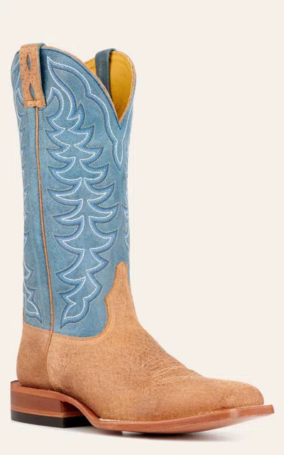 Cavenders Cavender's Men's Sand Boar And Blue Wide Square Toe Cowboy Boots In Brown