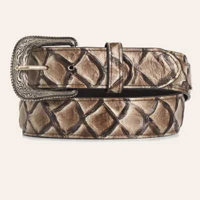 Cavenders Cavender's Men's Taupe & Black Pirarucu Print Belt In Brown