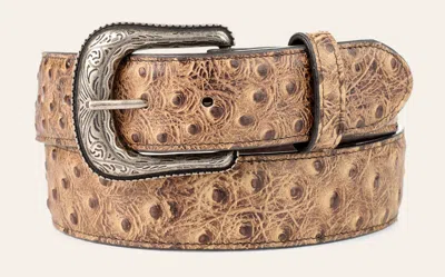 Cavenders Cavender's Men's Toasted Sand Ostrich Print Western Belt In Brown