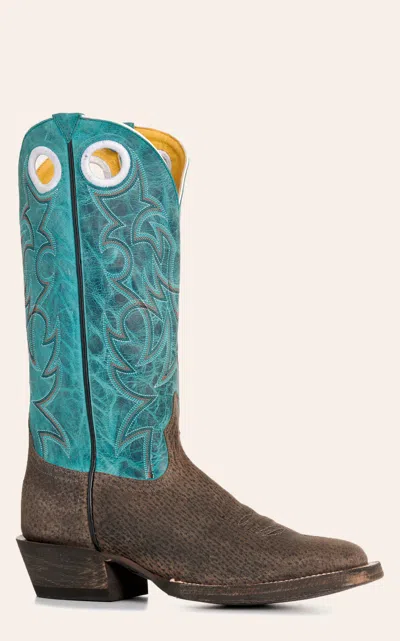 Cavenders Cavender's Men's Turquoise & Charcoal Wild Boar Wide Square Toe Cowboy Boots In Gray