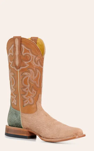 Cavenders Cavender's Men's Woodson Beige & Whisky Carpincho Wide Square Toe Cowboy Boots In Brown