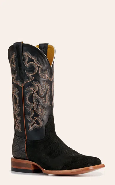 Cavenders Cavender's Men's Woodson Black Carpincho Wide Square Toe Cowboy Boots
