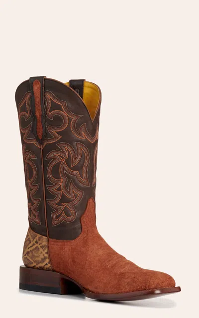 Cavenders Cavender's Men's Woodson Chocolate & Cognac Carpincho Wide Square Toe Cowboy Boots In Brown