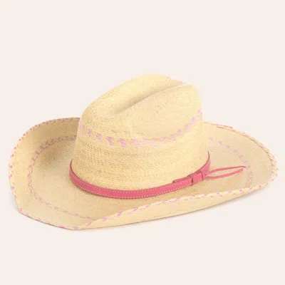 Cavenders Cavender's Ranch Collection Kid's Natural & Pink Fine Palm Cowboy Hat In Brown