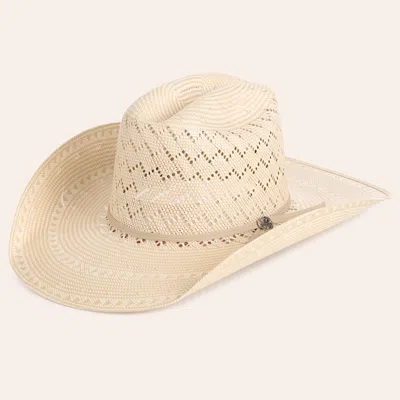 Cavenders Cavender's Tan Cattleman Crown Zigzag Vent Straw Cowboy Hat In Green