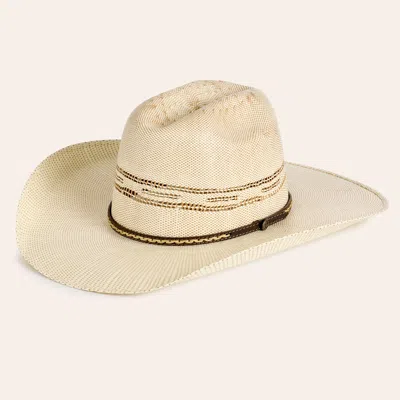 Cavenders Cavender's Tan Two Tone Cattleman Crown Vented Bangora Straw Cowboy Hat In Neutral