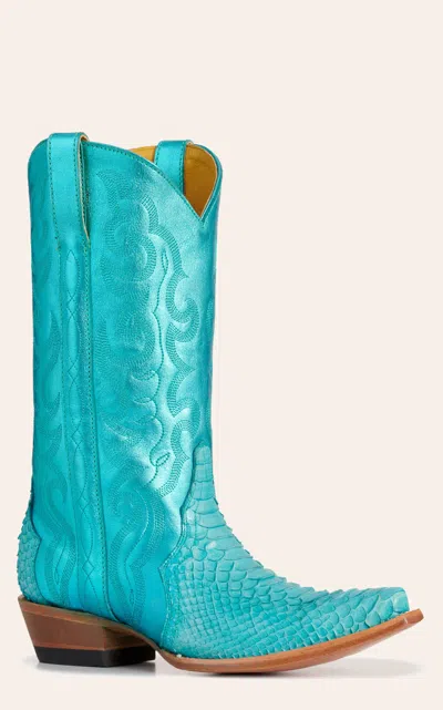 Cavenders Cavender's Women's Aqua Python Snip Toe Cowboy Boots In Blue