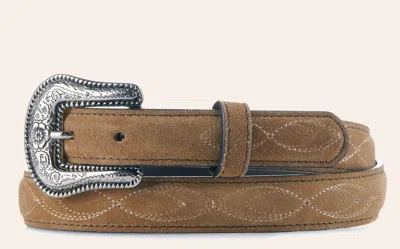 Cavenders Cavender's Women's Bentley Toasty Tortilla Suede Stitched Belt In Sand