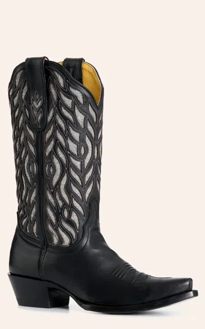 Cavenders Cavender's Women's Black & Luminaria Inlay Snip Toe Cowboy Boots