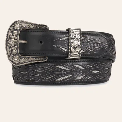 Cavenders Cavender's Women's Black & Silver Glitter Inlay Belt & Vintage Buckle In Blue