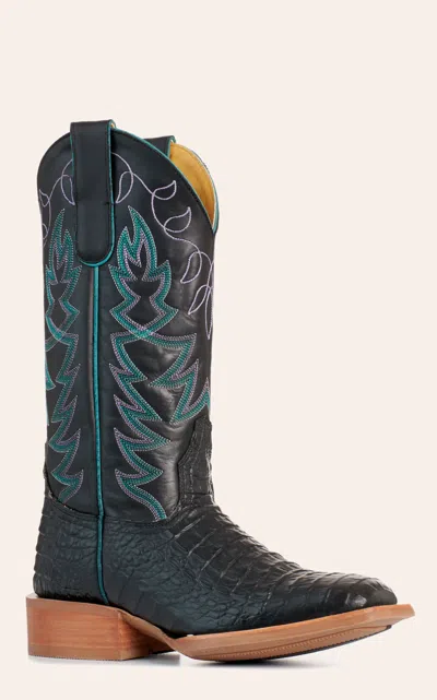 Cavenders Cavender's Women's Black Caiman Print Wide Square Toe Cowboy Boots In Multi