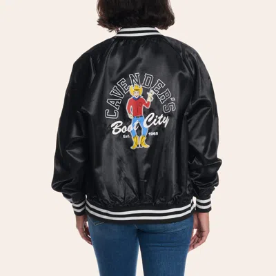Cavenders Cavender's Women's Black Vintage Logo Embroidered Satin Bomber Jacket