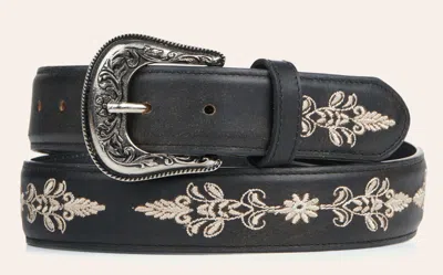 Cavenders Cavender's Women's Black With Cream Embroidery Leather Western Belt