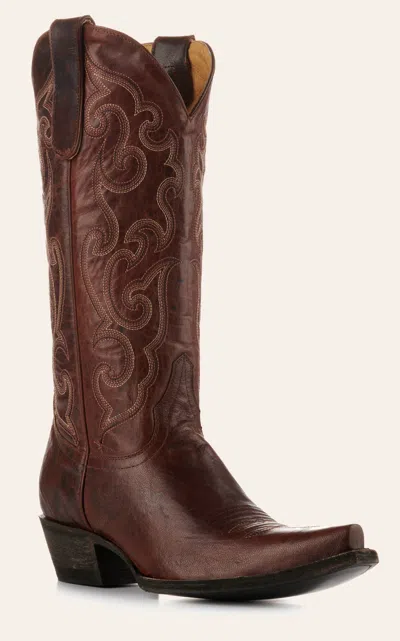 Cavenders Cavender's Women's Brass Brown Goat Leather Snip Toe Cowboy Boots In Burgundy