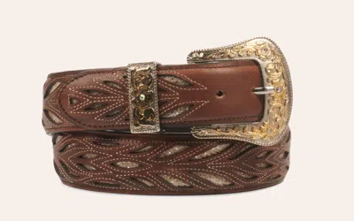Cavenders Cavender's Women's Brown With Gold Glitter Inlays Leather Belt