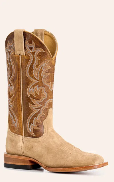 Cavenders Cavender's Women's Camel Suede And Brown Maricopa Horseman Wide Square Toe Cowboy Boots In Neutral