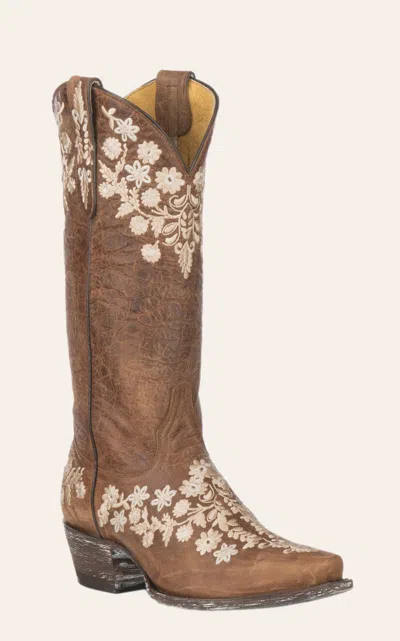 Cavenders Cavender's Women's Chestnut Goatskin Embroidered Snip Toe Cowboy Boots In Brown