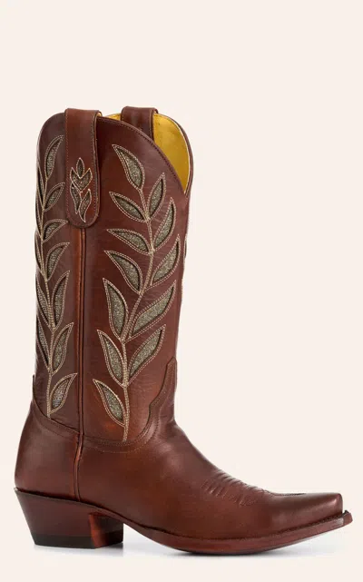 Cavenders Cavender's Women's Cognac & Gold Sparkle Inlay Snip Toe Cowboy Boots In Brown