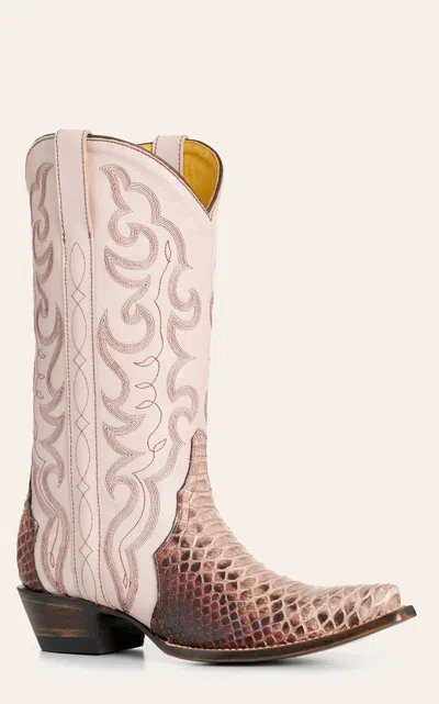 Cavenders Cavender's Women's Golifran Pink & Mahogany Python Snip Toe Cowboy Boots In Brown