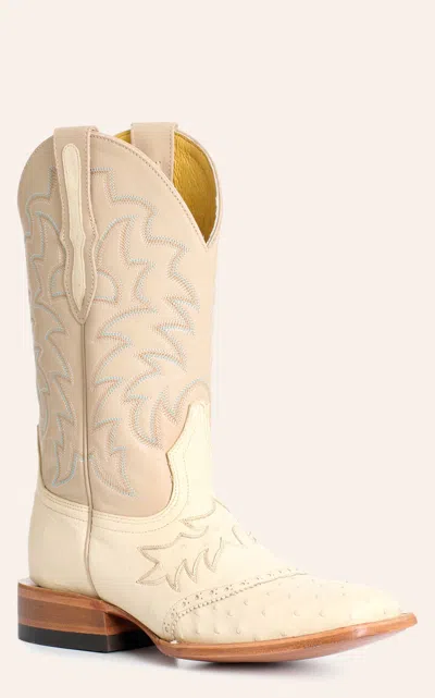 Cavenders Cavender's Women's Ivory Ostrich Wide Square Toe Horseman Boots In White