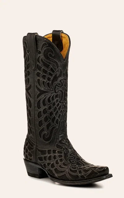 Cavenders Cavender's Women's Leather Black With Black Cross Sparkle Inlay Snip Toe Cowboy Boots