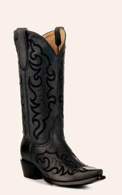 Cavenders Cavender's Women's Leather Black With Tonal Embroidery Snip Toe Cowboy Boots