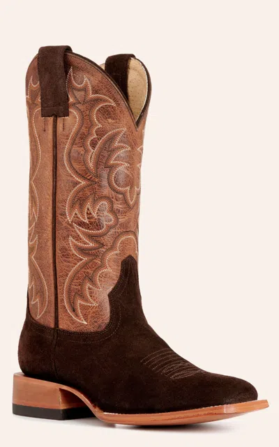 Cavenders Cavender's Women's Leather Dark Brown Roughout And Moka Wide Square Toe Cowboy Boots