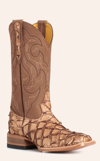 Cavenders Cavender's Women's Saddle Pirarucu & Brown Leather Wide Square Cowboy Boots