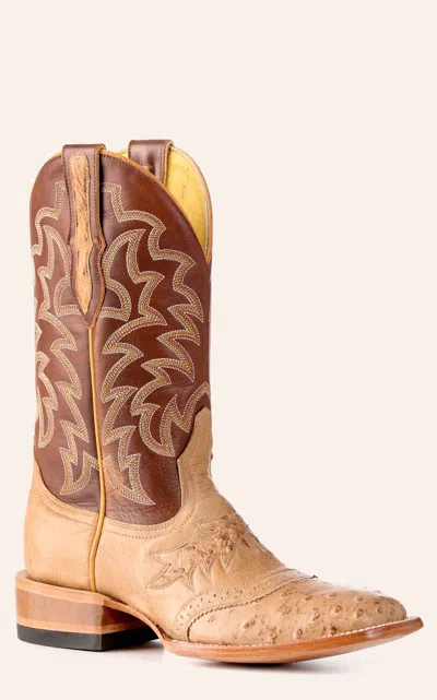 Cavenders Cavender's Women's Sand & Cognac Ostrich Wide Square Toe Cowboy Boots In Brown